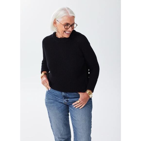 Alice Walk Cotton Fisherman Crewneck Knit Sweater Black small - Picture 1 of 4